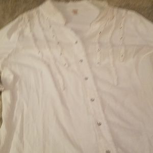 White 3/4 length sleeve shirt, button up.  Extra L